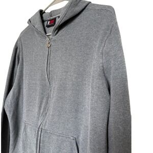 Women Basic Gray Full Zip Hoodie Thermal Knit Athleisure